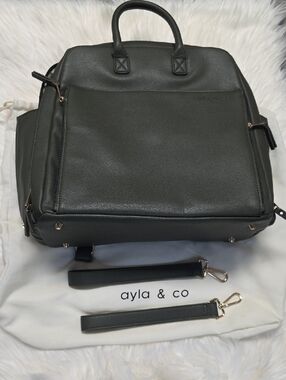 Ayla & Co Olive Vegan Leather Diaper Bag Backpack